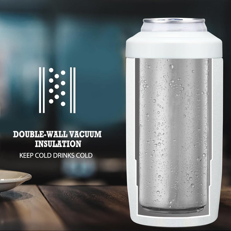 Max&So Slim Can Cooler, 4-in-1 Double Walled Stainless Steel Insulated Beer Can Holder, Works With All 12 Oz Cans,Bottles & As A Pint Cups - Glitter White - Image 2
